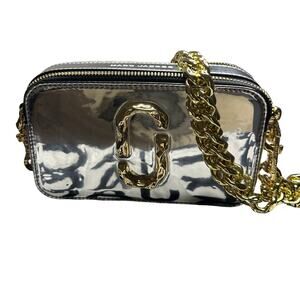 Marc Jacobs Mini Snapshot Metallic Silver Crossbody Bag